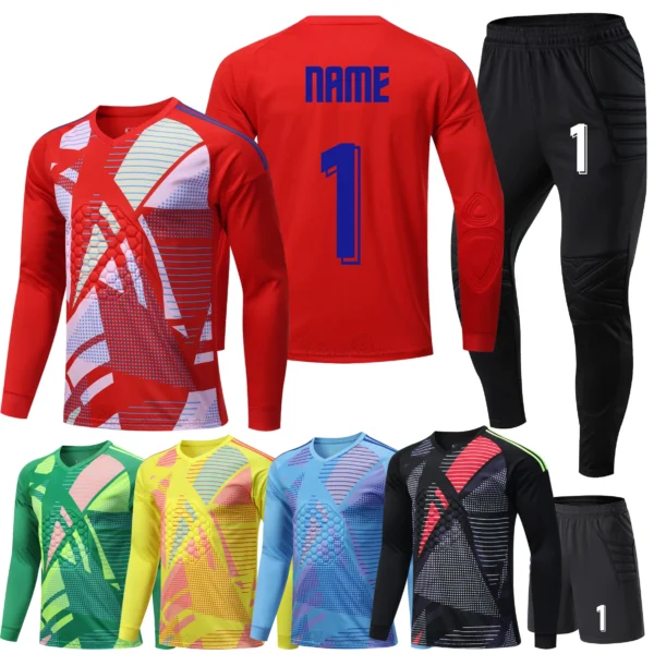 Custom Kids Men Soccer Goalkeeper Jerseys Tops Survetement Football Goalie Keeper Jersey Rugby Shirts Sport Kit Elbow Protector