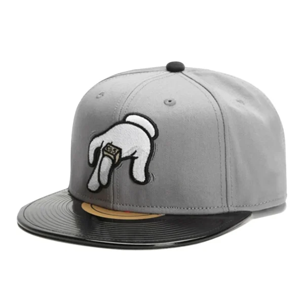 kf-S122ccd95f063489f9a5f6c0bb2b6251aI Stylish Cartoon Embroidered Adult Baseball Cap Playful Vinyl Record Brim Design Finger Pattern Hip Hop Flat Sun Hat