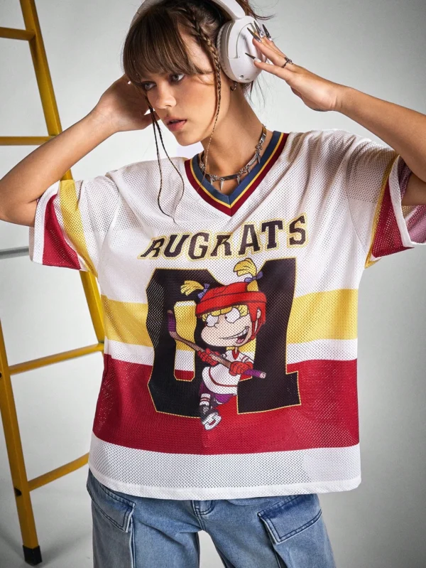Summer New Baseball Jerseys For Women Mesh Breathable Half Sleeve Top Casual V-neck Short Sleeve Tees Oversized Y2K Top