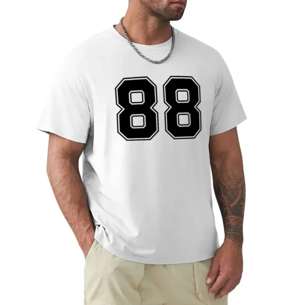kf-S2c18c0fc1a24404a906629dde48a25c69 88 American Football Classic Vintage Sport Jersey Number in black number on white background for american football, base T-Shirt