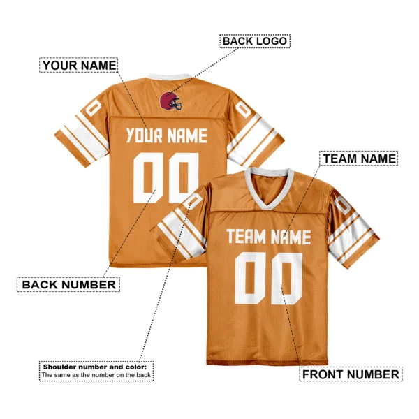 Custom American Football Jersey Orange Personalized Football Shirt with Printed Team Name Number Fans Gift for Men Women Youth
