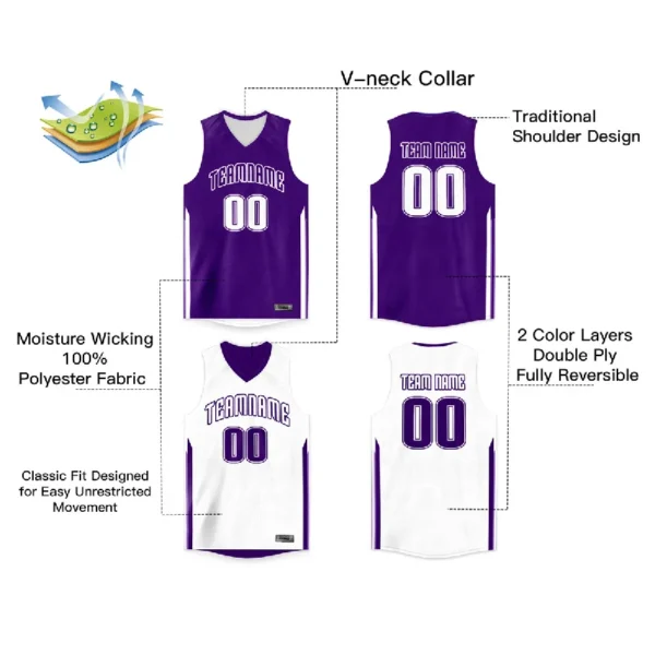 Custom Basketball Jerseys Reversible Top Shirt Quick Drying Basketball Reversible Basketball Uniform College League Training