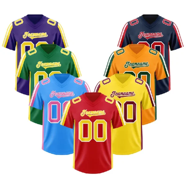 kf-S8eb86a39d66d4ce48bace7d254411b95c Custom Football Jerseys Retro Athletic Rugby Uniform Printed American Wear for Adults Short Plain Mesh Polyester Practice