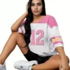 kf-Sbe1782114e0f44feb644bf63290beaa6S NO.12 Print Women PLUS SIZE V-Neck Short Sleeve T-Shirt Baseball Jerseys Stripe Sport T-Shirt Women clothing