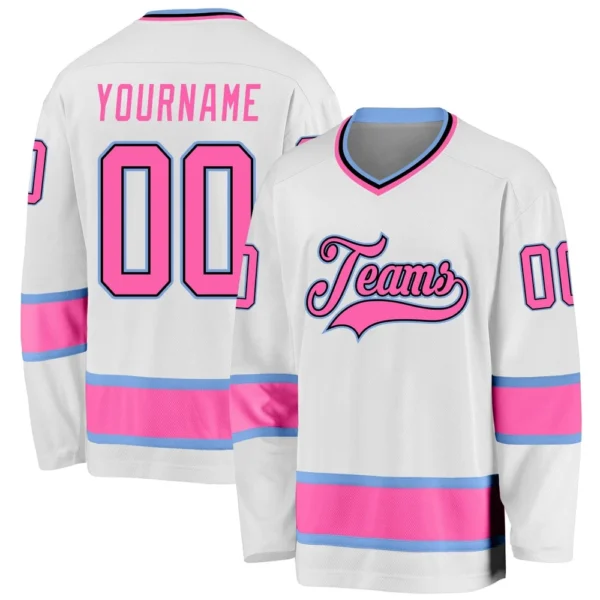 kf-Sf8f9ec3706794ad1b998cf02d95f1f87O Custom Name & Team White Pink-Light Blue 3D Printed Fashion Men's Hockey Jersey Summer Unisex Casual Jersey Sweatshirt BQ-04
